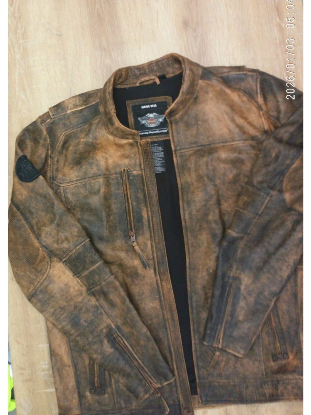 Harley-Davidson Mens Leather Riding Jacket Tall 2XLT Brown Distressed Genuine